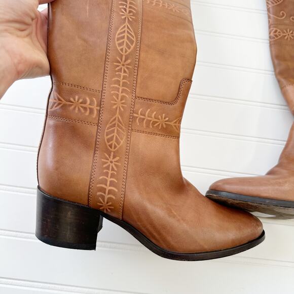 Valentino Santeria Brown Leather Riding Boots Embossed Western Knee High 36 - Picture 5 of 12